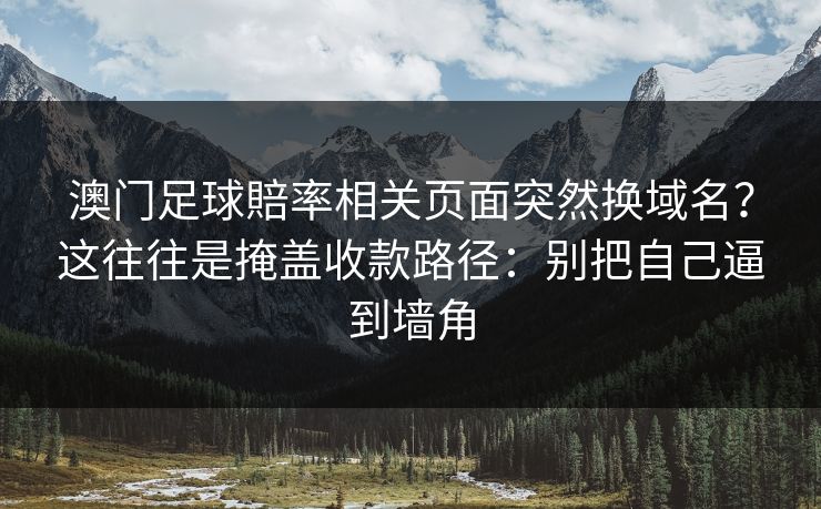 澳门足球賠率相关页面突然换域名？这往往是掩盖收款路径：别把自己逼到墙角